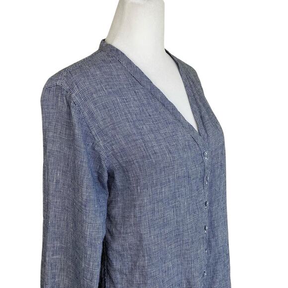 Ines De La Fressange for Uniqlo Sz M 100% Linen Button-down Shirt Blouse Navy - Picture 5 of 16